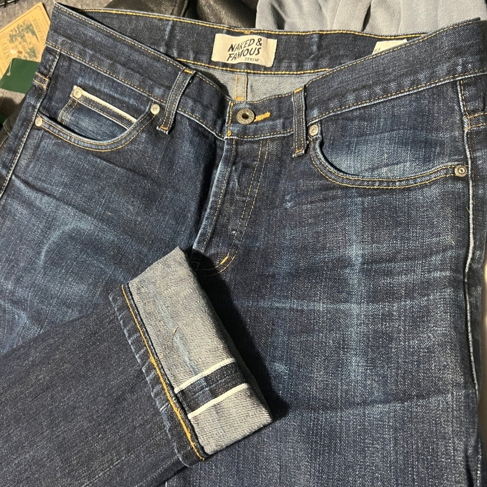 Naked and Famous Super Guy Left Hand Twill Selvedge Jeans 33x34 Indigo 012770